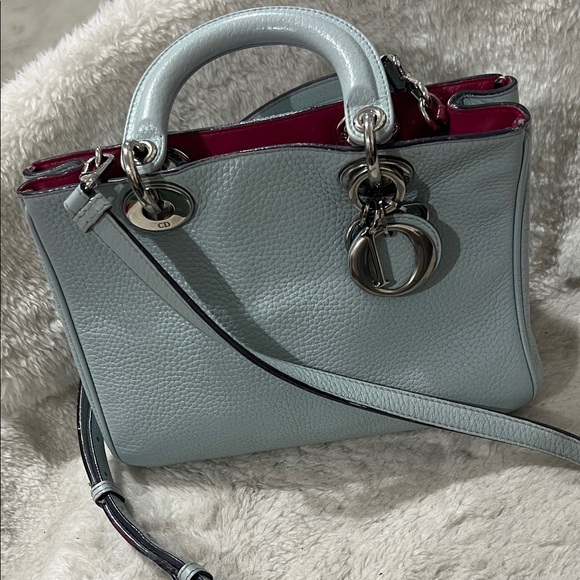 Dior Handbags - Dior Sky Blue Leather Satchel with Pink Interior